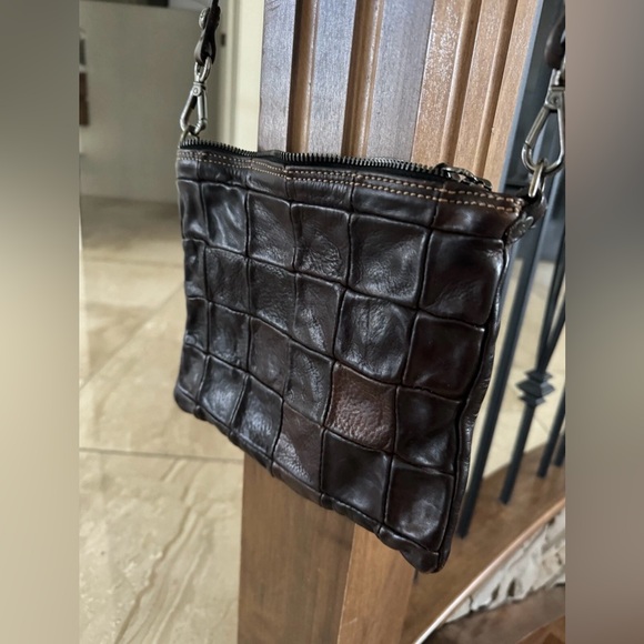 Campomaggi Free People Dark Brown Distressed Leather Patchwork Crossbody Bag - Picture 2 of 12